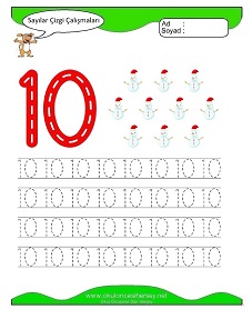 10 Sayısı Çizgi Çalışmaları Çalışma Sayfaları